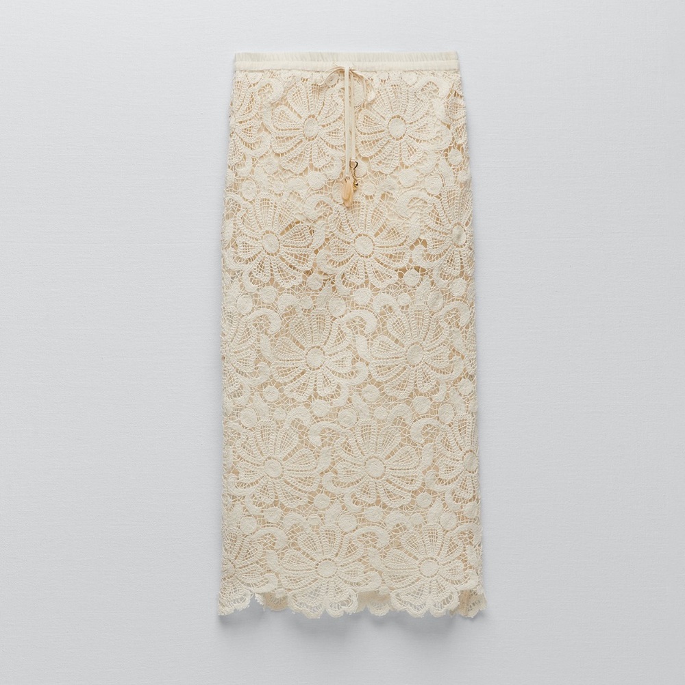 Zara Cream Crochet Lace Midi Skirt - Picture 9 of 16